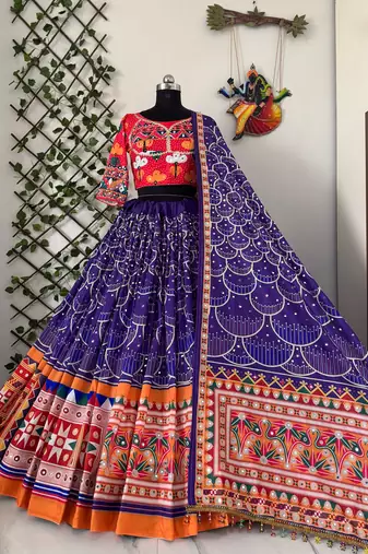 Purple Mirror Navratri Lehenga Choli With Dupatta