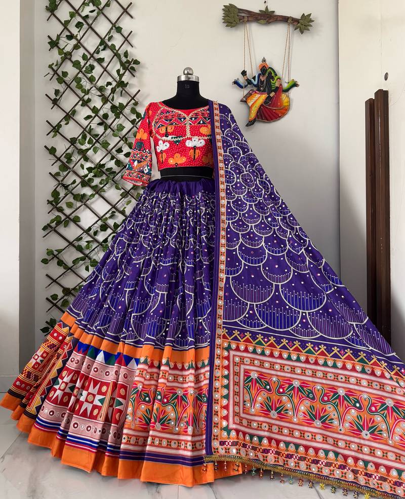 Purple Mirror Navratri Lehenga Choli With Dupatta