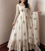 Offwhite fendy silk embroidery thread zari sequins work anarkali kurta set