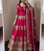 Ranipink fendy silk embroidery thread zari sequins work anarkali kurta set