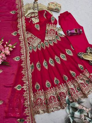 Ranipink fendy silk embroidery thread zari sequins work anarkali kurta set 3