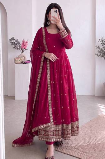 Ranipink fendy silk embroidered sequins work anarkali kurta set