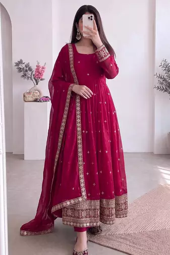 Ranipink fendy silk embroidered sequins work anarkali kurta set