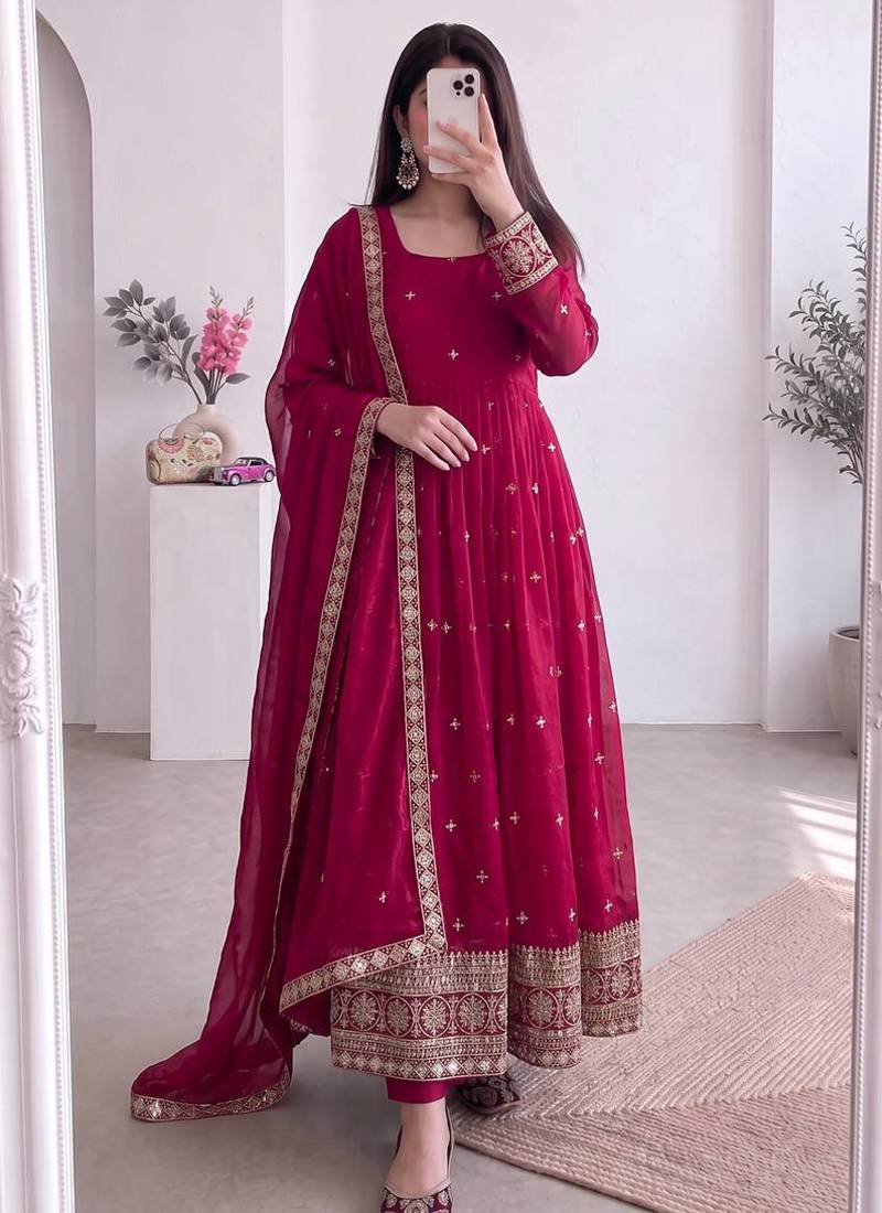 Ranipink fendy silk embroidered sequins work anarkali kurta set