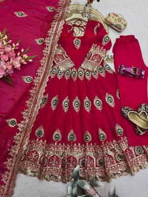 Ranipink fendy silk embroidery thread zari sequins work anarkali kurta set 4