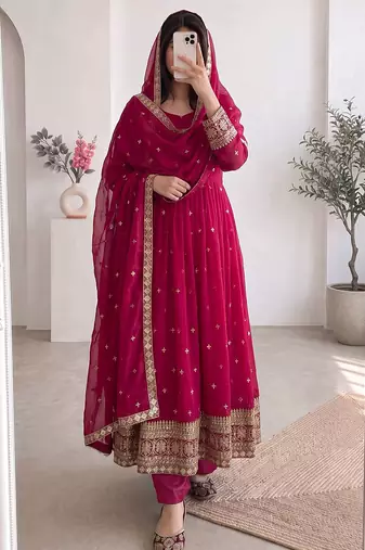 Ranipink fendy silk embroidered sequins work anarkali kurta set