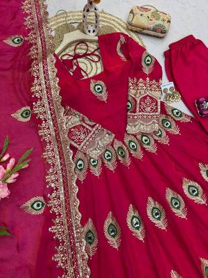 Ranipink fendy silk embroidery thread zari sequins work anarkali kurta set 5