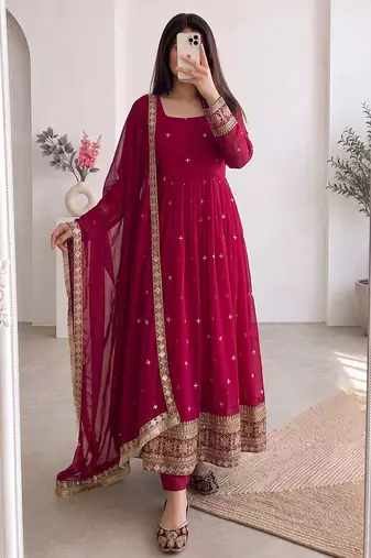 Ranipink fendy silk embroidered sequins work anarkali kurta set