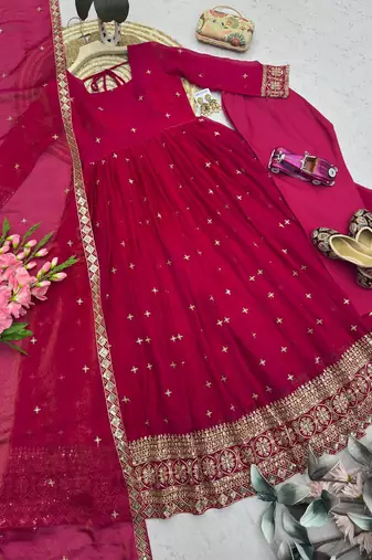 Ranipink fendy silk embroidered sequins work anarkali kurta set