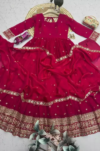 Ranipink fendy silk embroidered sequins work anarkali kurta set
