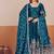 Teal shimmer silk embroidered codding, sequins work anarkali kurta set