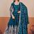 Teal shimmer silk embroidered codding, sequins work anarkali kurta set