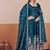 Teal shimmer silk embroidered codding, sequins work anarkali kurta set