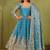 Skyblue shimmer silk embroidered codding, sequins work anarkali kurta set