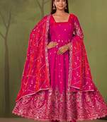 Ranipink shimmer silk embroidered codding, sequins work anarkali kurta set