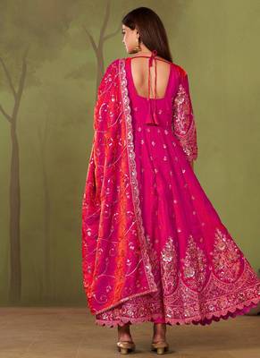 Ranipink shimmer silk embroidered codding, sequins work anarkali kurta set 3