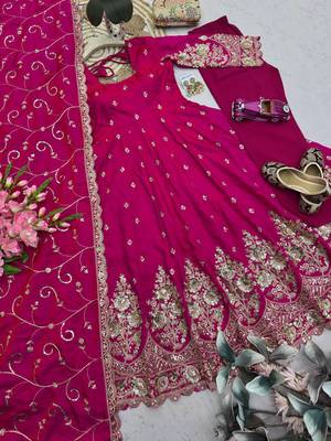 Ranipink shimmer silk embroidered codding, sequins work anarkali kurta set 5