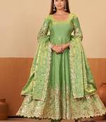 Peach shimmer silk embroidered codding, sequins work anarkali kurta set