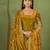 Mustard shimmer silk embroidered codding, sequins work anarkali kurta set