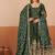 Green shimmer silk embroidered codding, sequins work anarkali kurta set