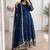 Teal crunchy silk embroidered sequins work anarkali kurta set