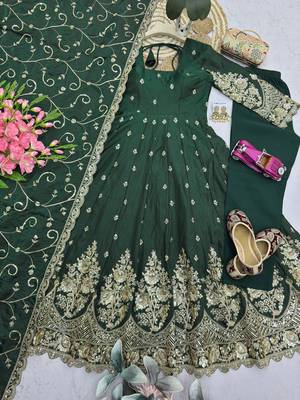 Green shimmer silk embroidered codding, sequins work anarkali kurta set 5