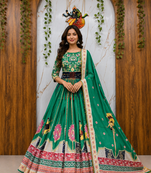 Maslin Cotton Digital Printed Partywear Lehenga Choli Set with Dupatta, Lehenga, Blouse Fabric & Pompom Lace
