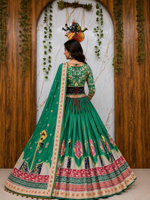 Maslin Cotton Digital Printed Partywear Lehenga Choli Set with Dupatta, Lehenga, Blouse Fabric & Pompom Lace 2
