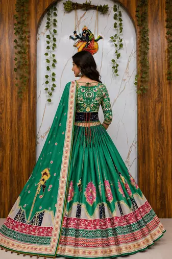 Maslin Cotton Digital Printed Partywear Lehenga Choli Set with Dupatta, Lehenga, Blouse Fabric & Pompom Lace