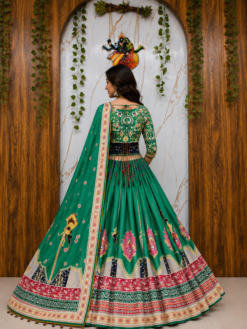 Maslin Cotton Digital Printed Partywear Lehenga Choli Set with Dupatta, Lehenga, Blouse Fabric & Pompom Lace