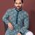 TEAL BLUE HEAVY EMBROIDERY WHITE THREAD WORK MENS KURTA PAJAMA SET