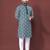TEAL BLUE HEAVY EMBROIDERY WHITE THREAD WORK MENS KURTA PAJAMA SET