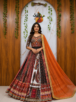 Maslin Cotton Lehenga Choli Set With Mirror Work And Dupatta 1