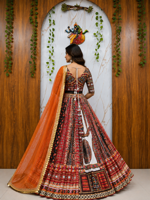 Maslin Cotton Lehenga Choli Set With Mirror Work And Dupatta 2
