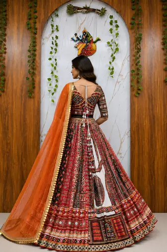 Maslin Cotton Lehenga Choli Set With Mirror Work And Dupatta