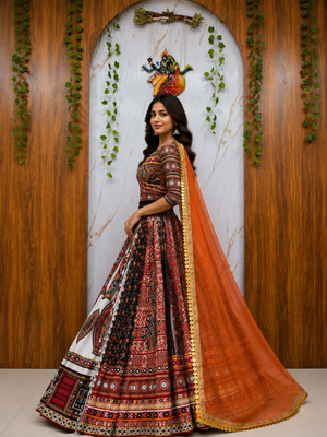 Maslin Cotton Lehenga Choli Set With Mirror Work And Dupatta 3
