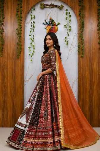 Maslin Cotton Lehenga Choli Set With Mirror Work And Dupatta