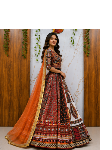 Maslin Cotton Lehenga Choli Set With Mirror Work And Dupatta 4