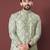 PISTA GREEN HEAVY EMBROIDERY WHITE THREAD WORK MENS KURTA PAJAMA SET
