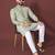 PISTA GREEN HEAVY EMBROIDERY WHITE THREAD WORK MENS KURTA PAJAMA SET