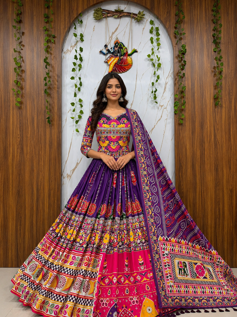 Muslin Cotton Chaniya Choli Set With Real Mirror Work And Dupatta