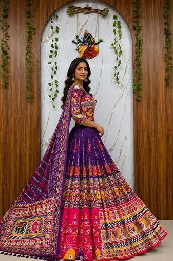 Muslin Cotton Chaniya Choli Set With Real Mirror Work And Dupatta