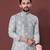 GREY HEAVY EMBROIDERY WHITE THREAD WORK MENS KURTA PAJAMA SET