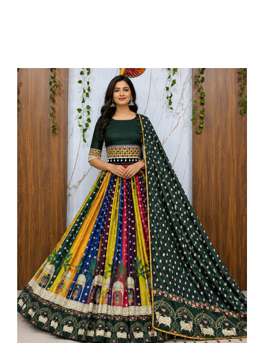 Muslin Cotton Chaniya Choli Set With Mirror Work And Pompom Lace 1
