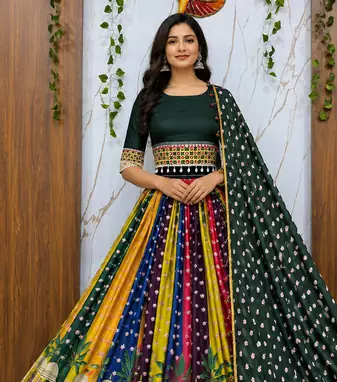 Muslin Cotton Chaniya Choli Set With Mirror Work And Pompom Lace