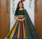 Muslin Cotton Chaniya Choli Set With Mirror Work And Pompom Lace