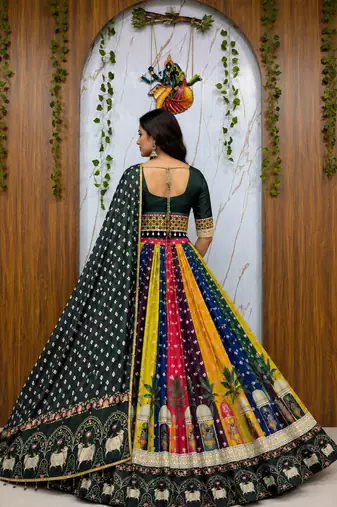 Muslin Cotton Chaniya Choli Set With Mirror Work And Pompom Lace