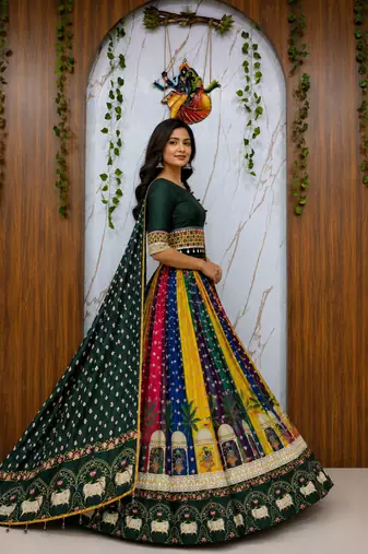 Muslin Cotton Chaniya Choli Set With Mirror Work And Pompom Lace
