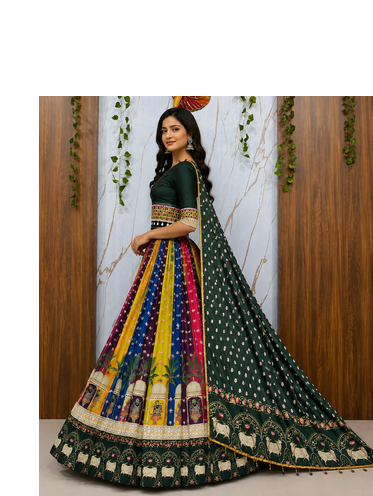Muslin Cotton Chaniya Choli Set With Mirror Work And Pompom Lace 4