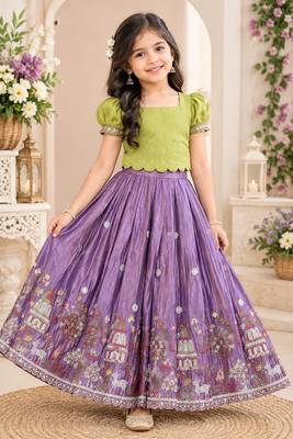 Lavender viscose tissue with beads and moti work kids lehenga choli 1